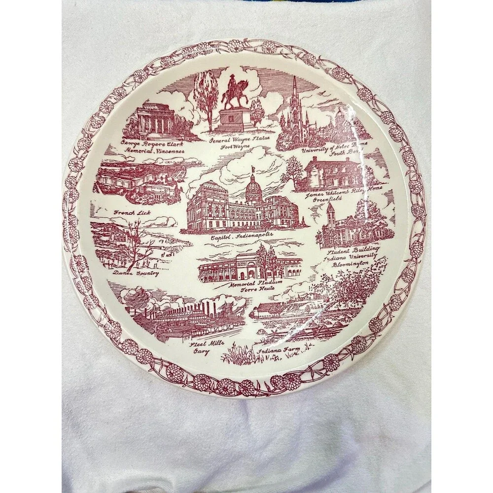 Vtg Indiana Plate Vernon Kilns Wabash Song State Transferware USA Decor